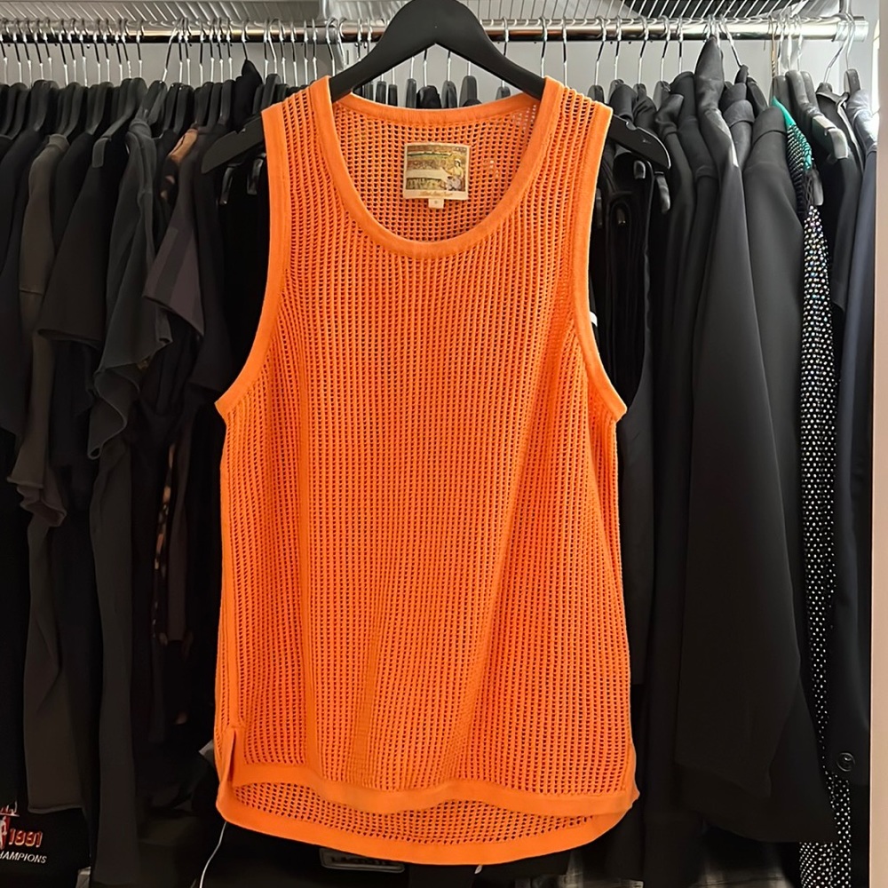 aime leon dore neon orange knit cotton tank top small